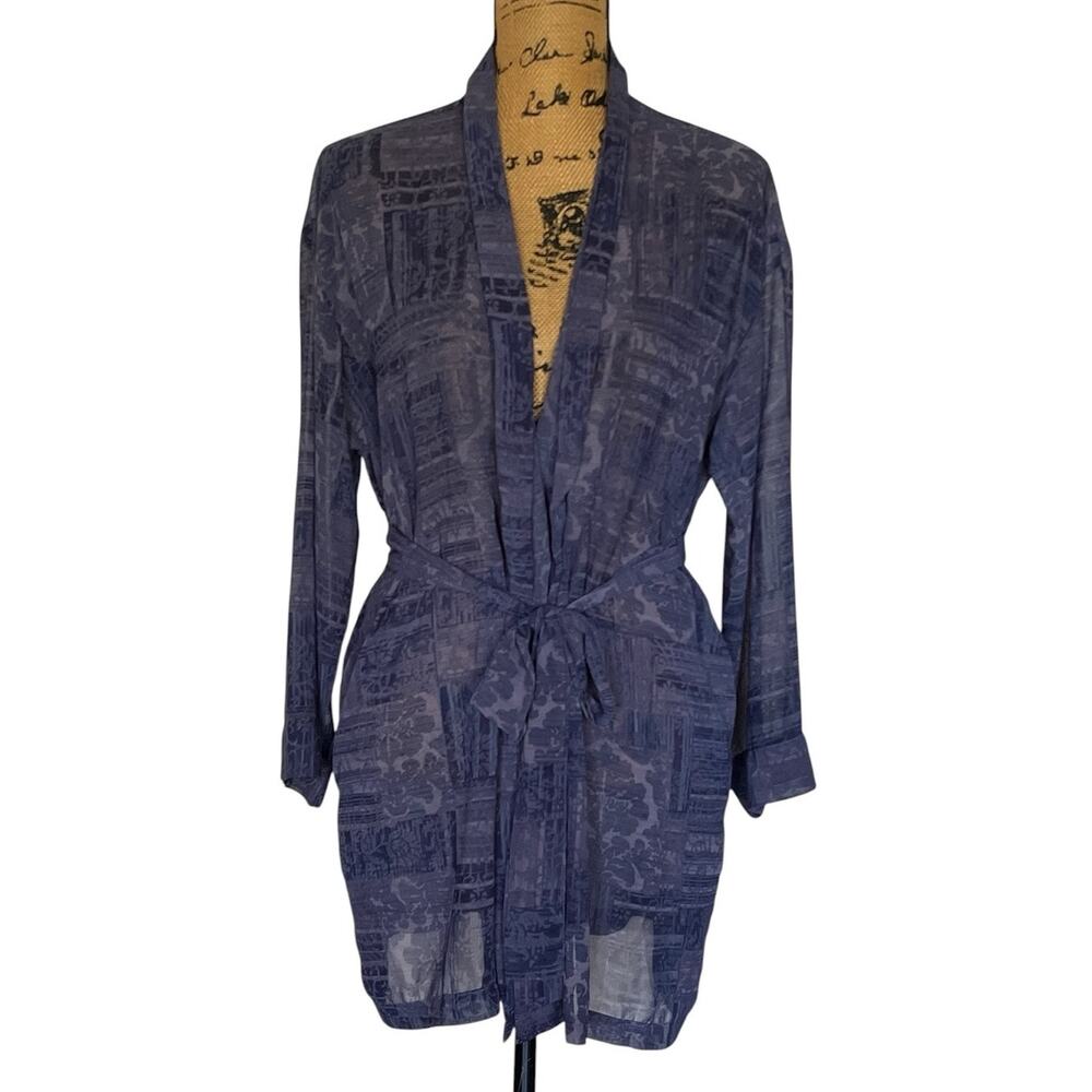 VTG Y2K Victoria’s Secret Sheer Purple Floral Short Tie Robe Pockets One Size